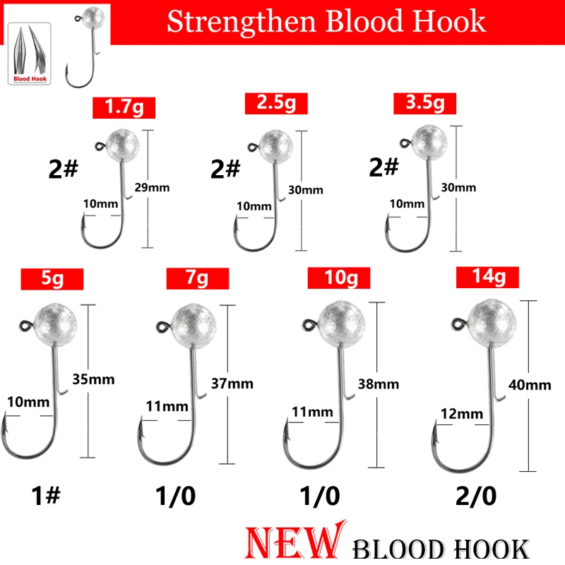 10 шт./партия, рыболовные крючки с большой головкой, 1-20 г