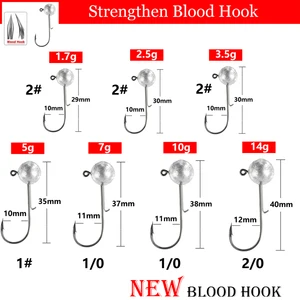 10 pçs/lote cabeça grande gabaritos gancho 1g-20g todos os tamanhos bola redonda gabarito cabeça gancho weedless haste longa gabarito cabeça para pesca de minhoca macia 8 principais vendas cabecote de pesca - №2
