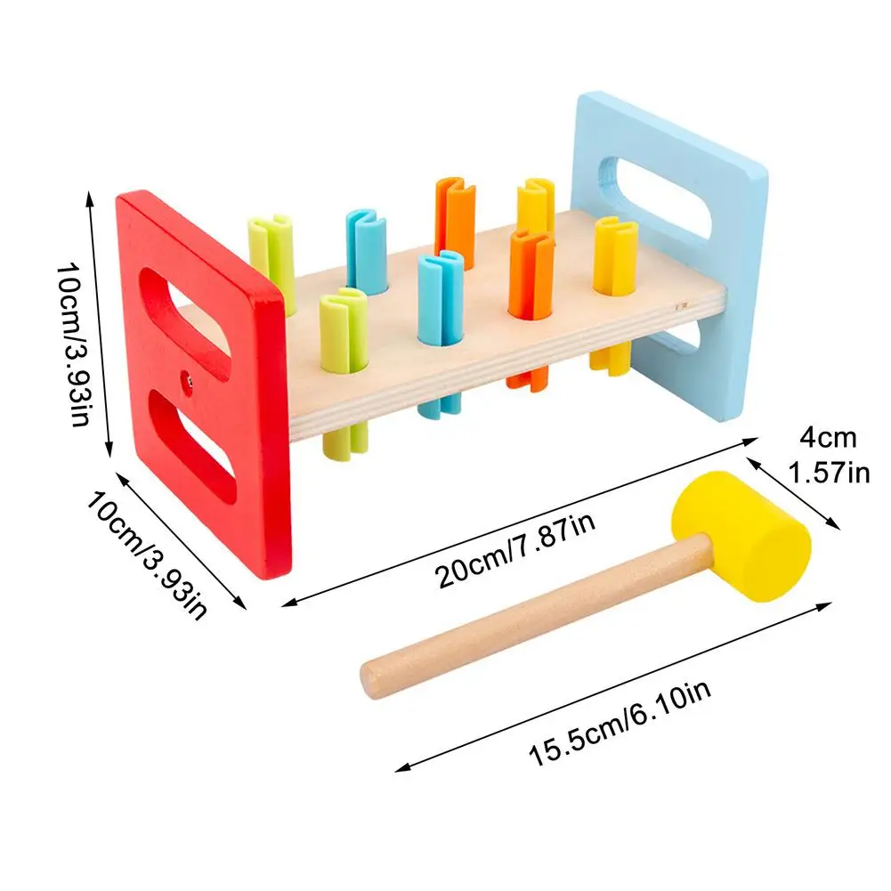 Banco de juguete de madera con martillo, juguete de desarrollo para niños pequeños, educación temprana, punzón y D