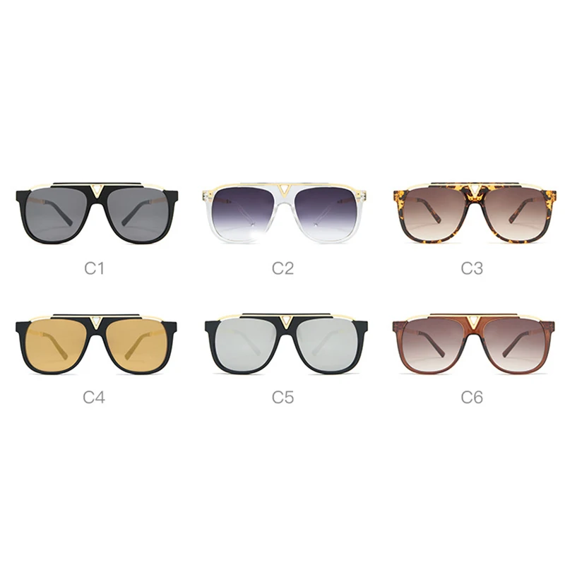 نظارات شمسية مربعة كبيرة الحجم بتصميم علامة تجارية على الموضة لعام 2020 للنساء والرجال نظارة شمسية معدنية بعدسات متدرجة عاكسة للسيدات UV400