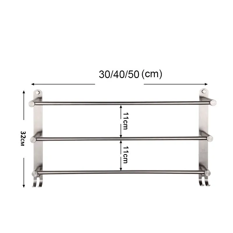 Imagem -06 - Toalheiro de 304 com Ganchos Suporte de Parede Barra de Toalha para Armazenamento Toalhas de Banho Níveis Aço Inoxidável