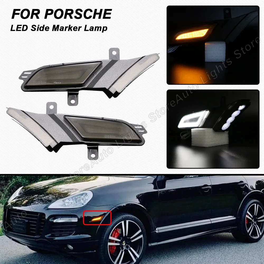 2PCS LED Amber Turn Signal Light For Porsche Cayenne 957 2007-2010 Side Marker Lamp Waterproof White Running Light No Error Lamp