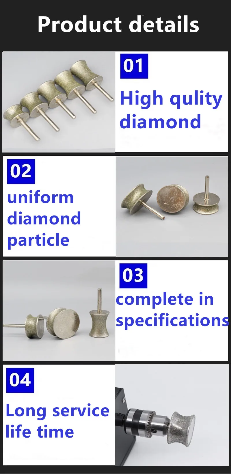 Konkave Diamant-Schleifscheibe für Glas, Rundring, Bogenkopf, Schleifwerkzeug für Perlenarmbänder, Ringe, Jade, Schmuck, Schnitzerei und Polieren – Detail 2