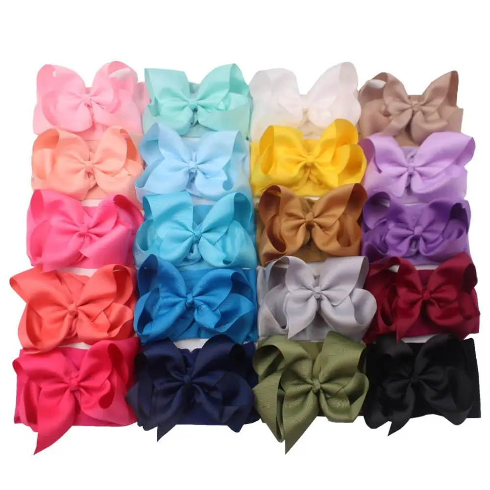 

20pc/lot baby headband flower ribbon hair bows on wide nylon headband newborn girls kid hair accessories headwrap hairband tiara