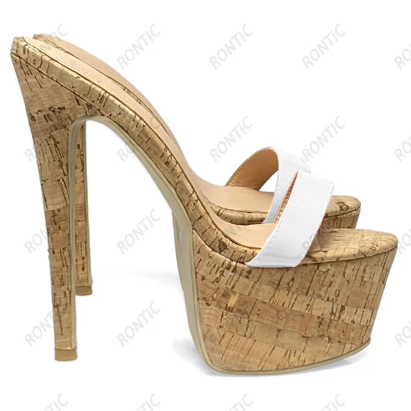 Rontic New Arrival Women Platform Sandals Cork Pattern Stiletto Heels Open Toe Elegant Black Casual Shoes Size 34 45 47 52