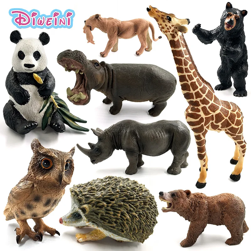 Deer Hippo Giraffe Moose Zebra Fox Rabbit Cat Wolf Bear Owl Hedgehog Panda Rhinoceros Animal Model Action Figure Educational Toy