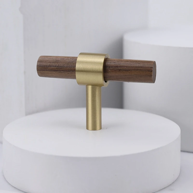 Modern Brass Kitchen Cabinet Drawer Knobs and Handles Walnut Wood Furniture Cupboard Door Pulls Bar-4Pack