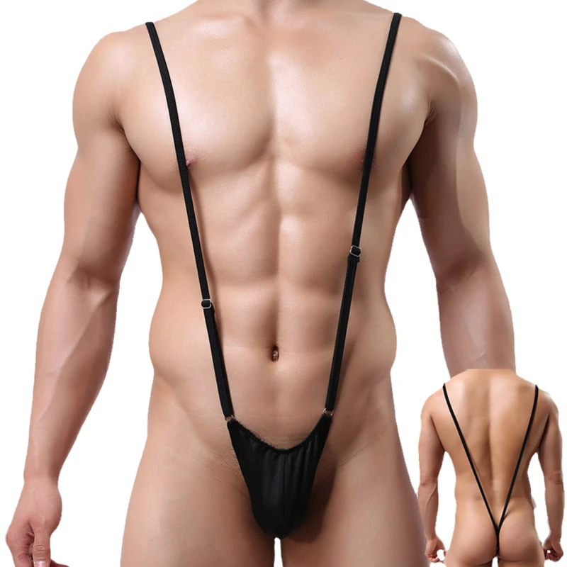 

Sexy Lingerie Strap Adjustable One-piece Thong T-pants U Convex Pocket Design Elastic Jumpsuit Gay Men Erotic Bodysuit