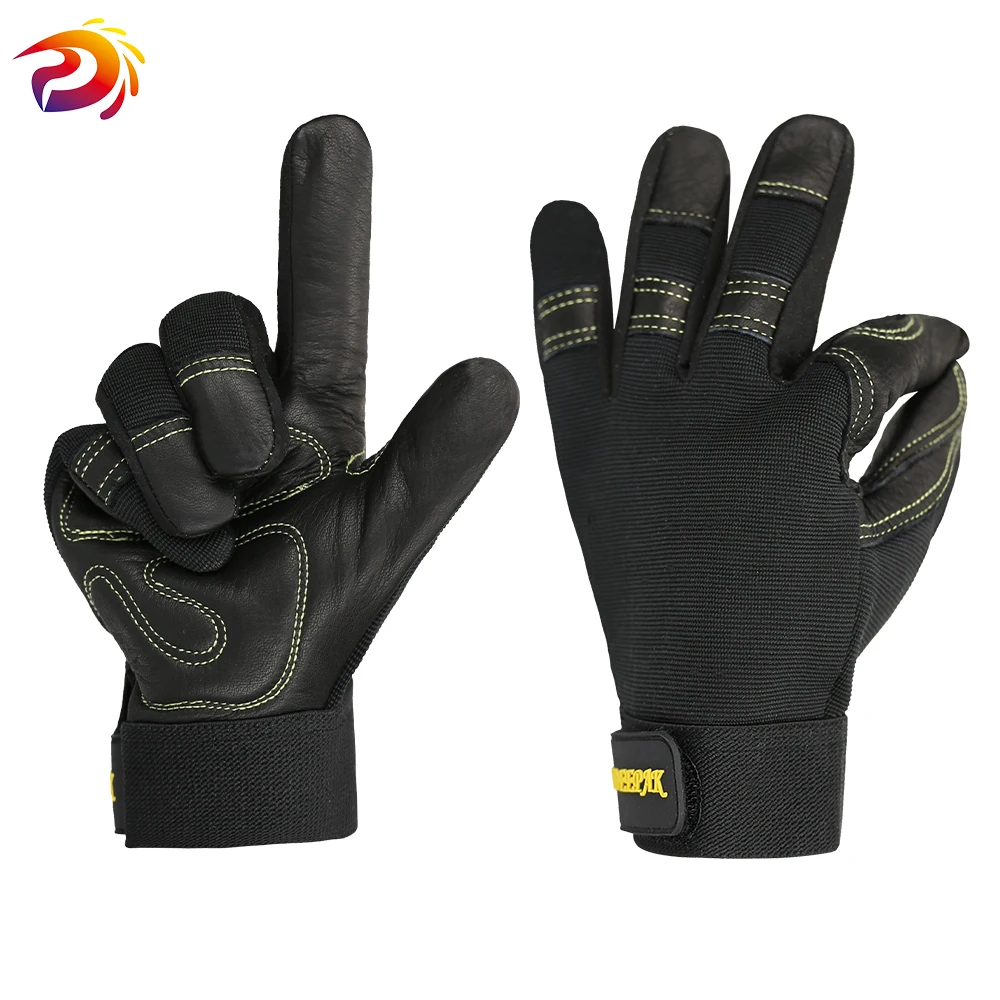 

Mechanic Work Gloves Cowhide Leather Palm Polyester Spandex Back