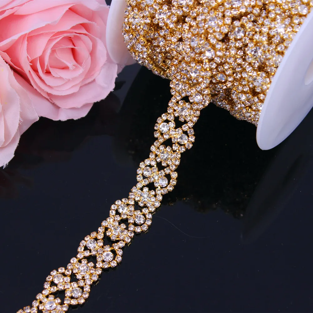 Embellecedor de diamantes de imitación para coser en prendas de vestir, cinturón de vestido de novia de cristal plateado, adorno de cadena nupcial