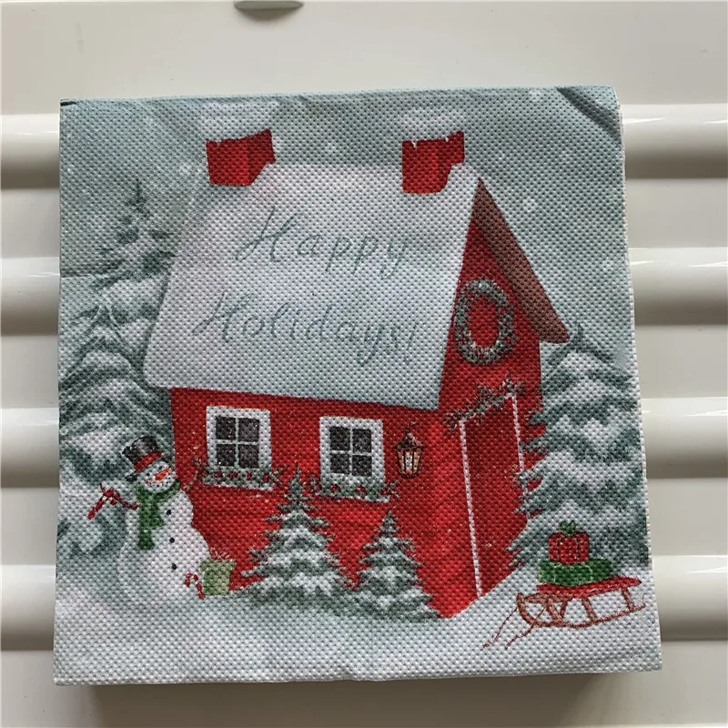 Decoupage Christmas napkins paper elegant tissue snow house castle handkerchief decoupage wedding birthday party cute decor 20