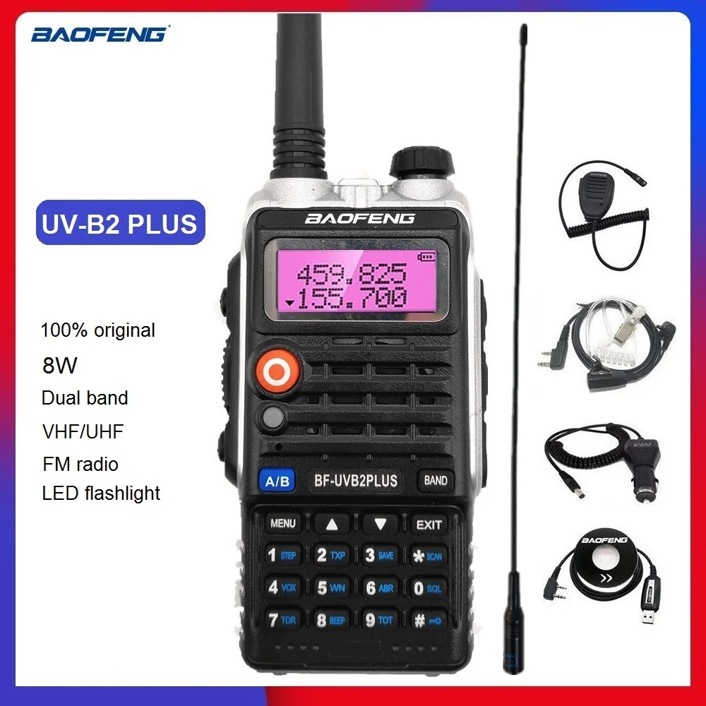 

2020 New Baofeng UV-B2 PLUS Walkie Talkie 8W Portable CB Radio Station Dual Band VHF UHF Two Way Ham Radio Transceiver BF-UVB2