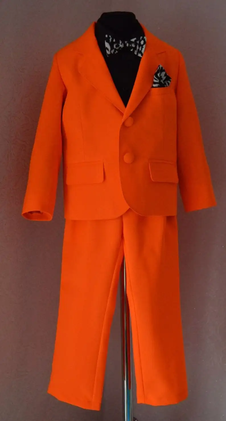 Conjunto Formal de chaqueta y pantalones para niños, traje de 2 piezas para cenas de boda, color azul y naranja, 2020