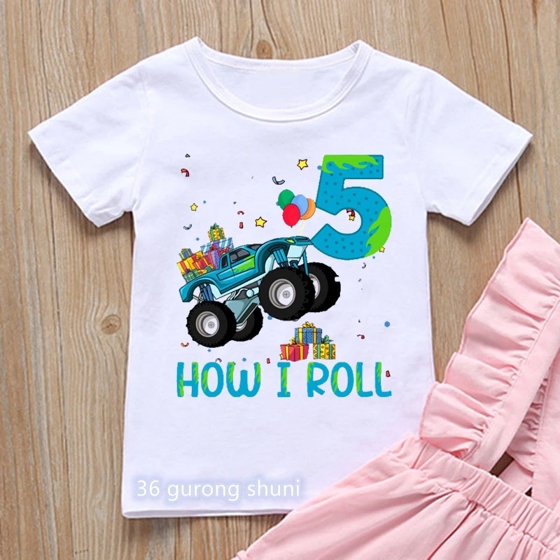 Fashion kids tshirt funny car cartoon print happy birthday 5 years old clothing tees toddler baby t shirt cute boys t-shirt tops