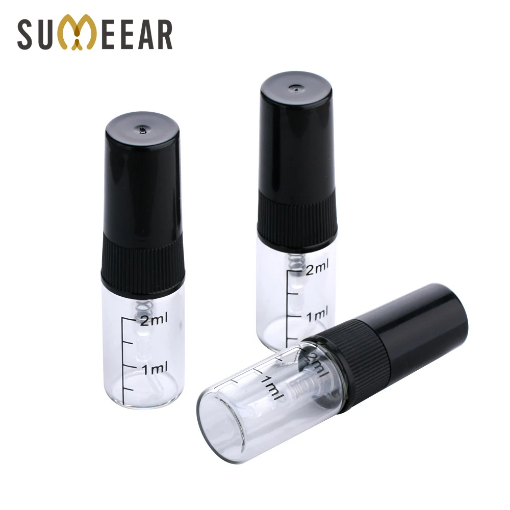 

100 Pcs/lot 2ml Scale Glass Bottle Portable Spray Small Sample Bottle Atomizer Black Empty Perfume Bottles