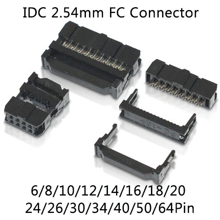 10PCS FC-6/8/10/12/14/16/18/20/24/26/30/34/40/50/64pin2.54mm IDC Connector Cable Socket Plug Ribbon Cable Connector