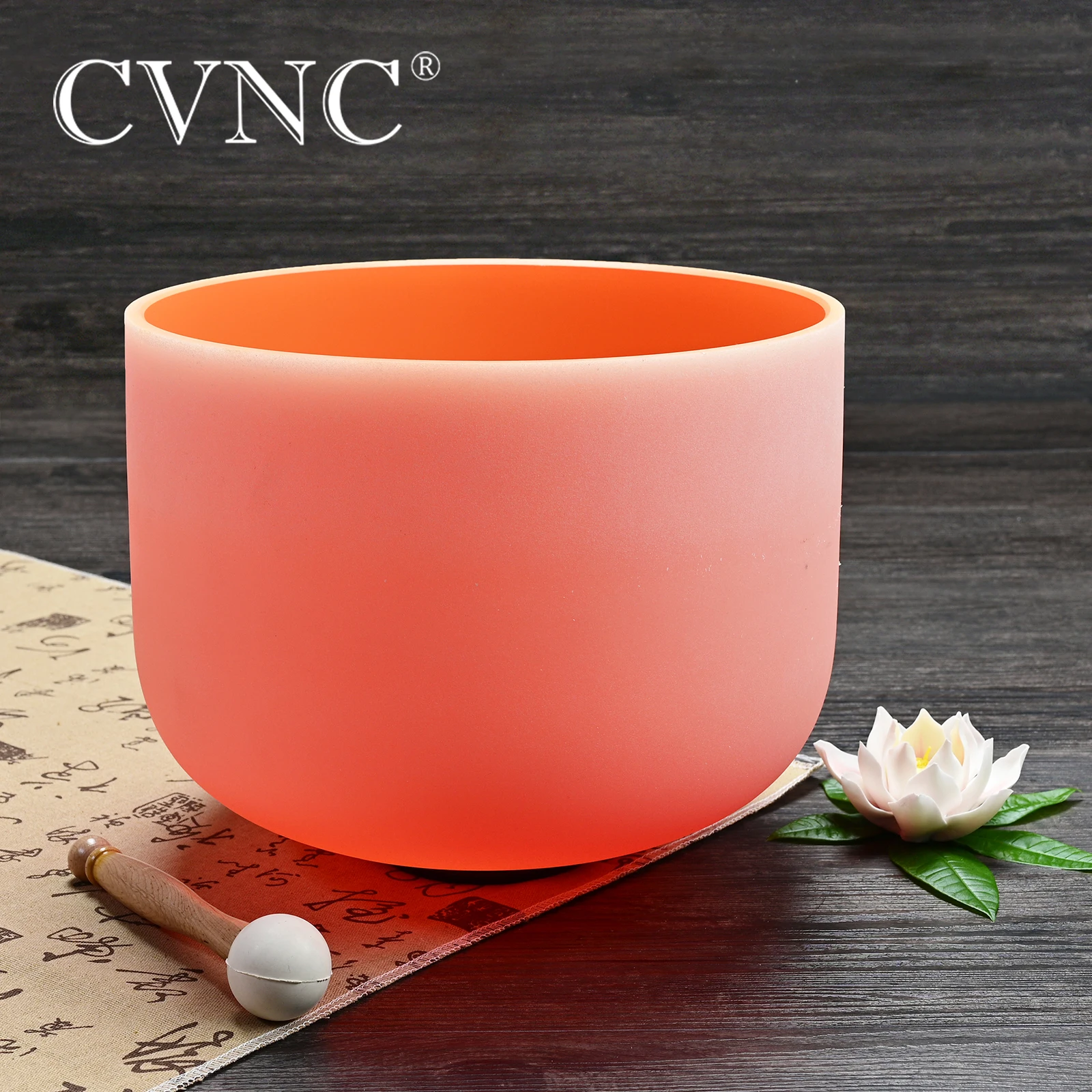 CVNC 8 Inch D Note Frosted Quartz Crystal Singing Bowl Orange Navel Chakra 440/432Hz for Meditation Boost Immune System with bag