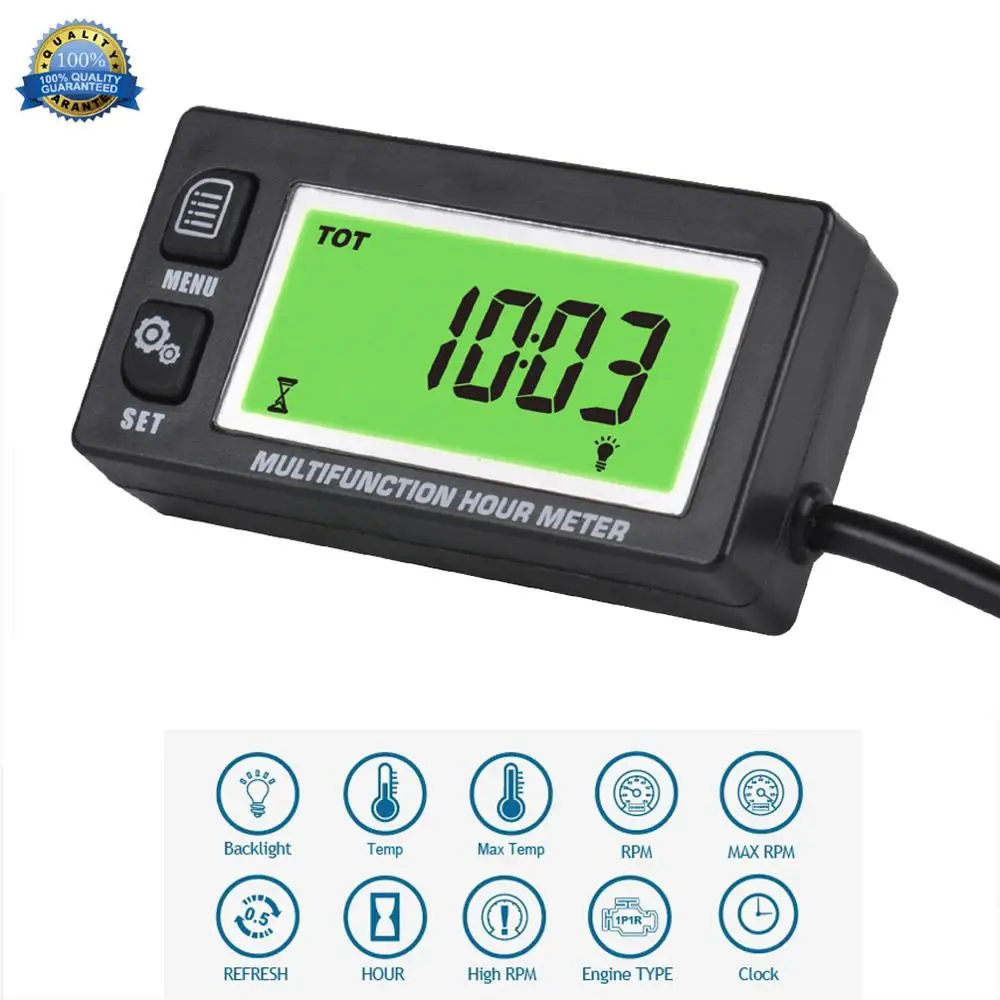 Inductive Temperature TEMP METER Thermometer Tachometer Max RPM Recall HOUR METER for UTV Motorcycle ATV Marine Boat