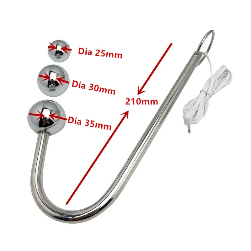 3 size metal Electro wave physical shock anal beads hook butt plug ring massager electrical stimulation medical device sex toy