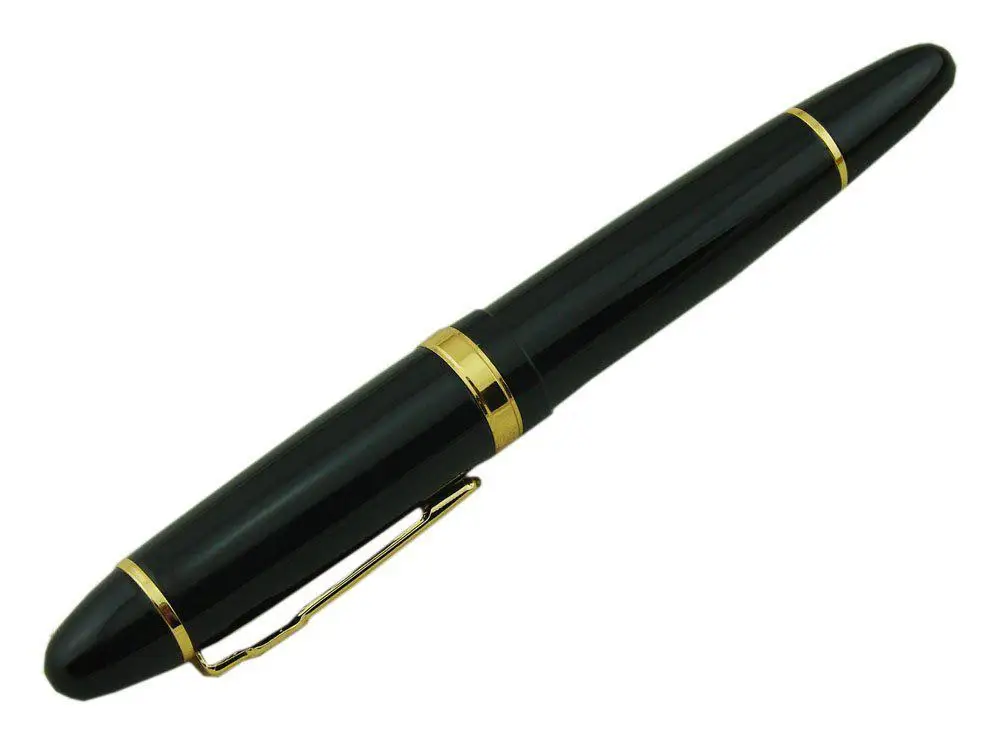 Jinhao caneta tinteiro preta vívida, com guarnição dourada, para escritório, caneta tinteira de metal de alta qualidade, para material escolar