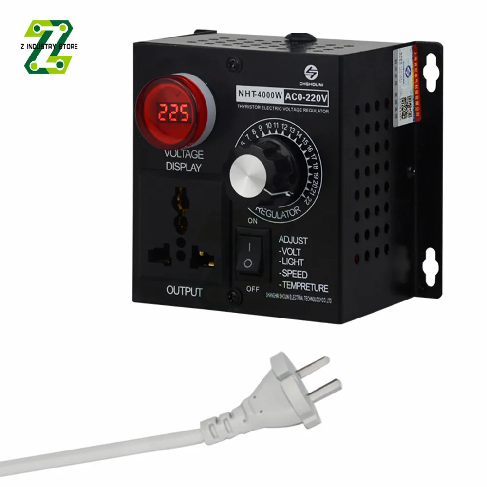 Voltage Regulator AC 220V 4000W Portable Speed Temperature Light Voltage Adjustable Dimmer Compact Variable Voltage Controller