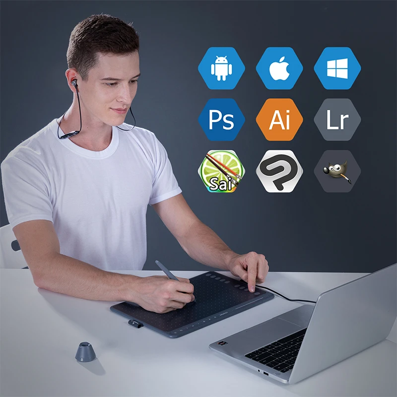 HUION HS611 Graphic Digital Drawing Tablet 266PPS Graphics Pen Tablet Multimedia Keys Three Colors For PC Android