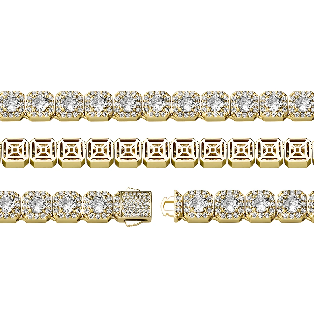 TOPGRILLZ Iced Clustered Tennis Bracelet in Yellow/White Gold(10mm) With Spring Clasp Hip Hop Fashion Jewelry