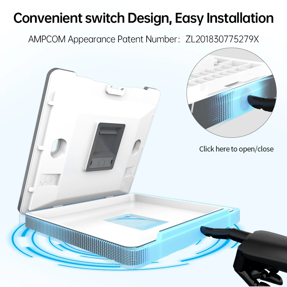 AMPCOM Wall Faceplate with (UL Listed) CAT8 40Gbps STP Keystone Jack, RJ45 Self-Locking Zinc Alloy Module With 86mm Wall Plate