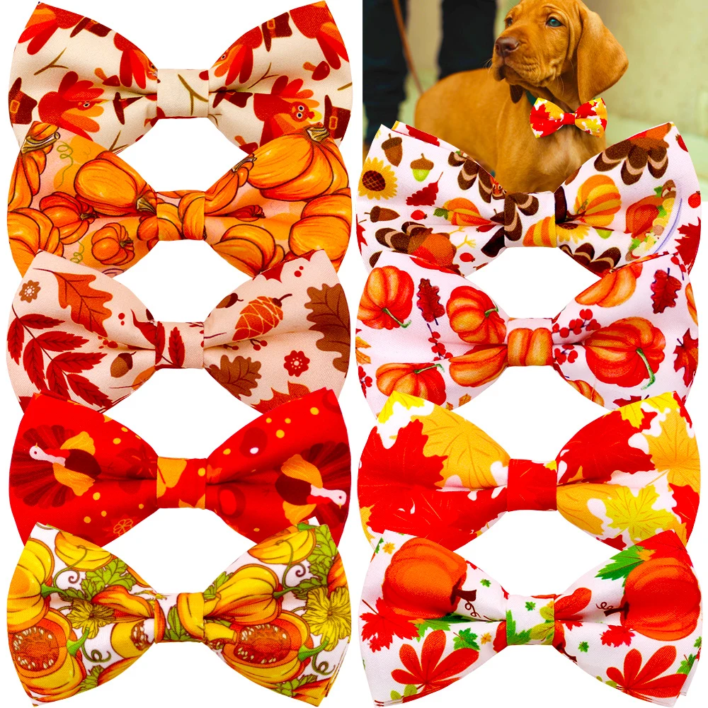 

40pcs Thanksgiving Pet Accessories Movable Pet Dog Bow Tie Fall Dog Supplies Pet Dog Collar Accessories Dog Bowties