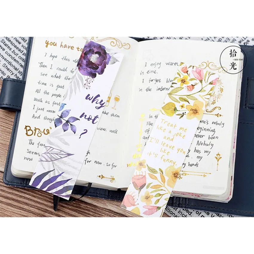 30pcs/box Beautiful Poetic Flower Paper Bookmark Book Holder Message Card Gift Stationery