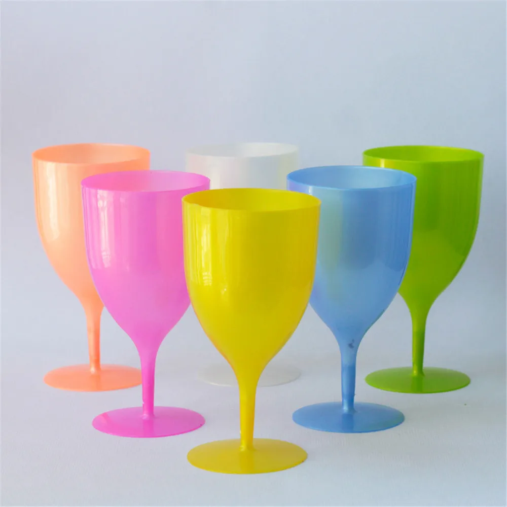 

Color Unpatterned Plastic Goblet Wine Glass Champagne Glass Party Picnic 350ML Multi-purpose Glass 6PCS