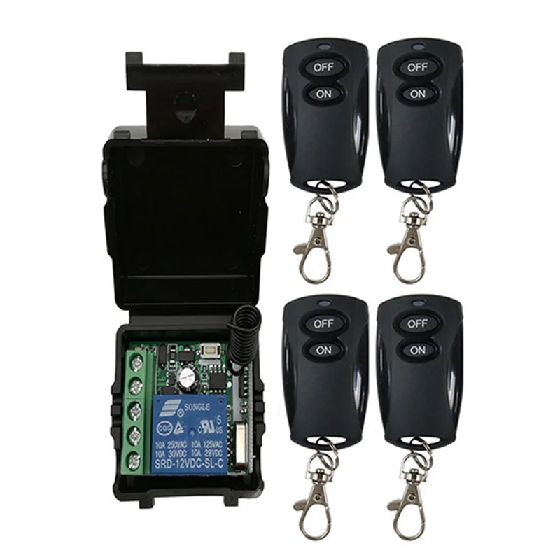 

DC12V 1CH 1 CH Remote Control Light Switch Relay Output Radio Receiver Module and black Transmitter Garage Doors