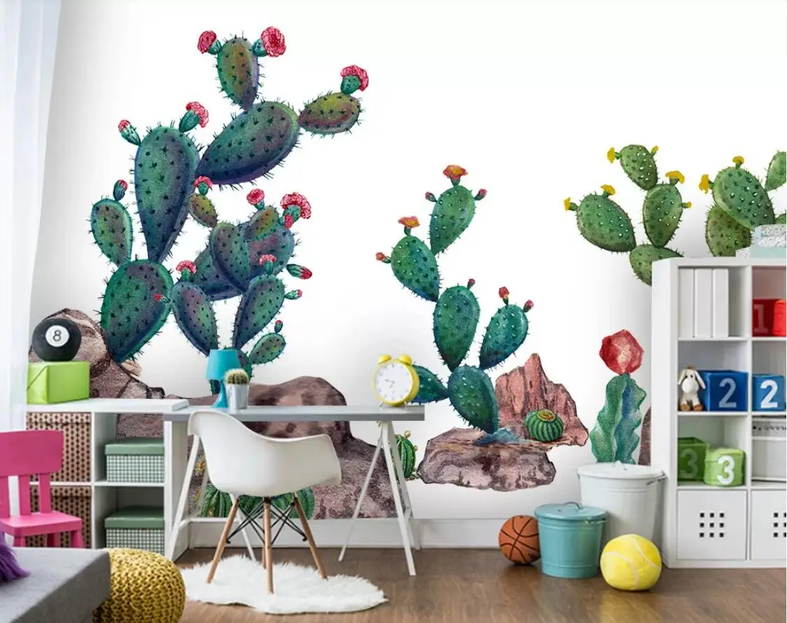 

Fresh Cactus Wall Mural Flower paper HD Printed Photo Papers Custom Paper Home Improvement Floral paper