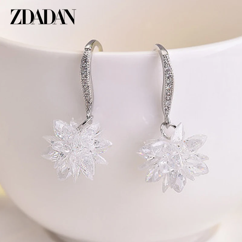 ZDADAN 925 Sterling Silver Ice Snow Flower Tassel Dangle Earrings For Fashion Women Temperament Earring Jewelry Accessories Whol