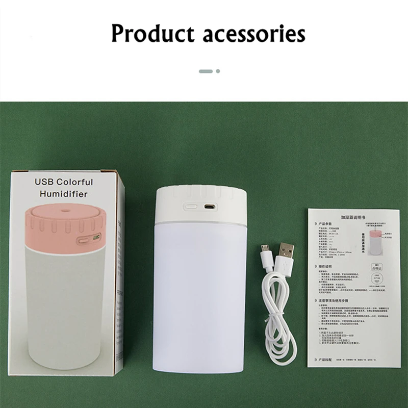 Umidificador de ar ultrassônico USB com luz LED colorida, Névoa Maker, Difusor de aromaterapia para carro, Cool Fogger, 400ml