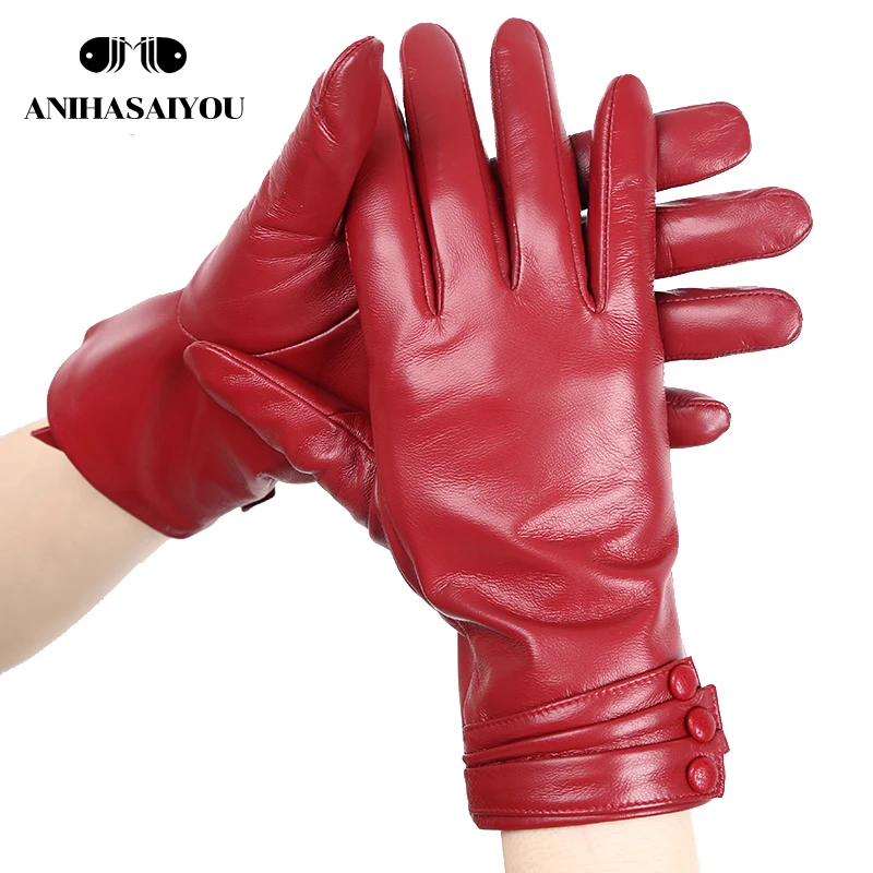 Upscale touch gloves Pleated three button design women\'s leather gloves,warm women\'s winter gloves,simple women\'s gloves -2006