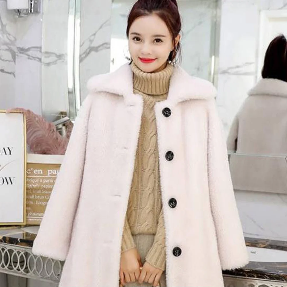 Women's Wool Coat Autumn Winter New Slim Thicken Wool Imitation Fur Coat Fashion Elegant Imitation Fur Coat Turn-Down Collar