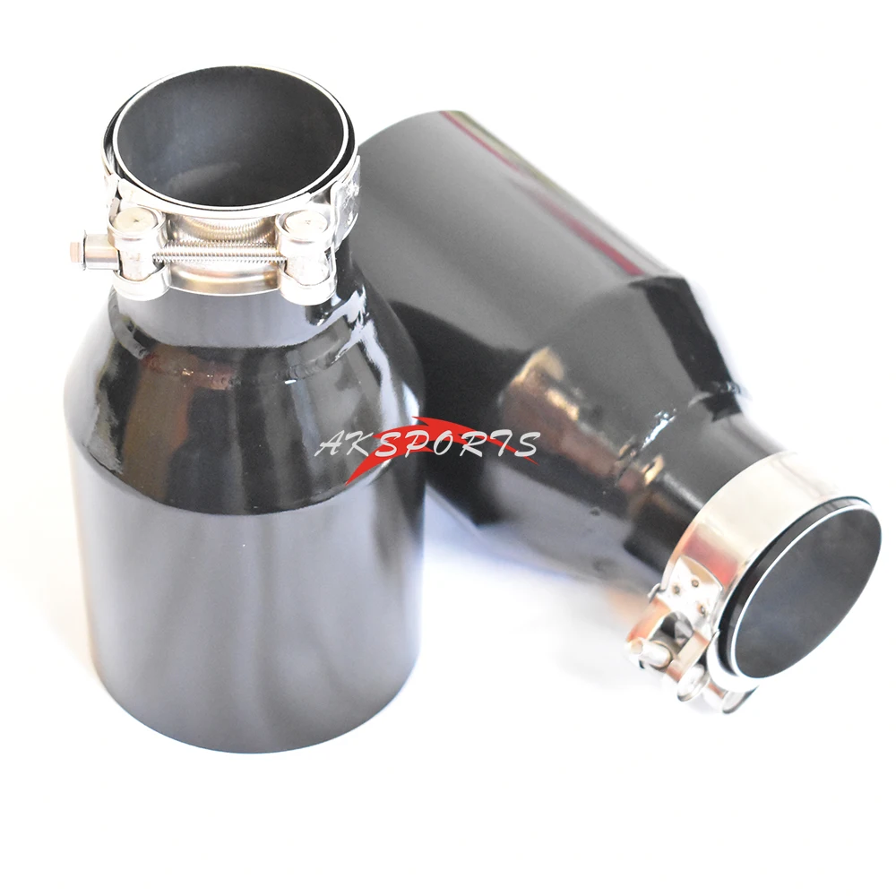 1PC Car Exhaust Tail Pipe Glossy Black Stainless Steel Straight Layer Muffler Tip