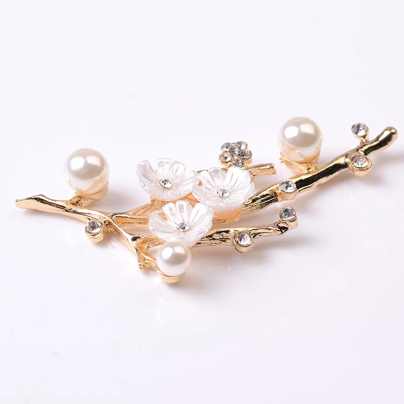 2 Pcs/Lot Alloy Creative Gold Pearls Pendant Buttons Plum Blossom Branch Tree Pole Flower Diamond Jewelry Diy Hair Accessories