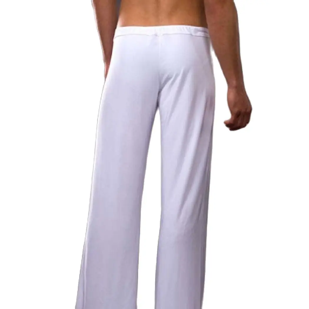 Pantalones de malla transpirables de cintura baja para hombres, ropa de dormir fina de seda de hielo para Yoga, pantalones transparentes para el