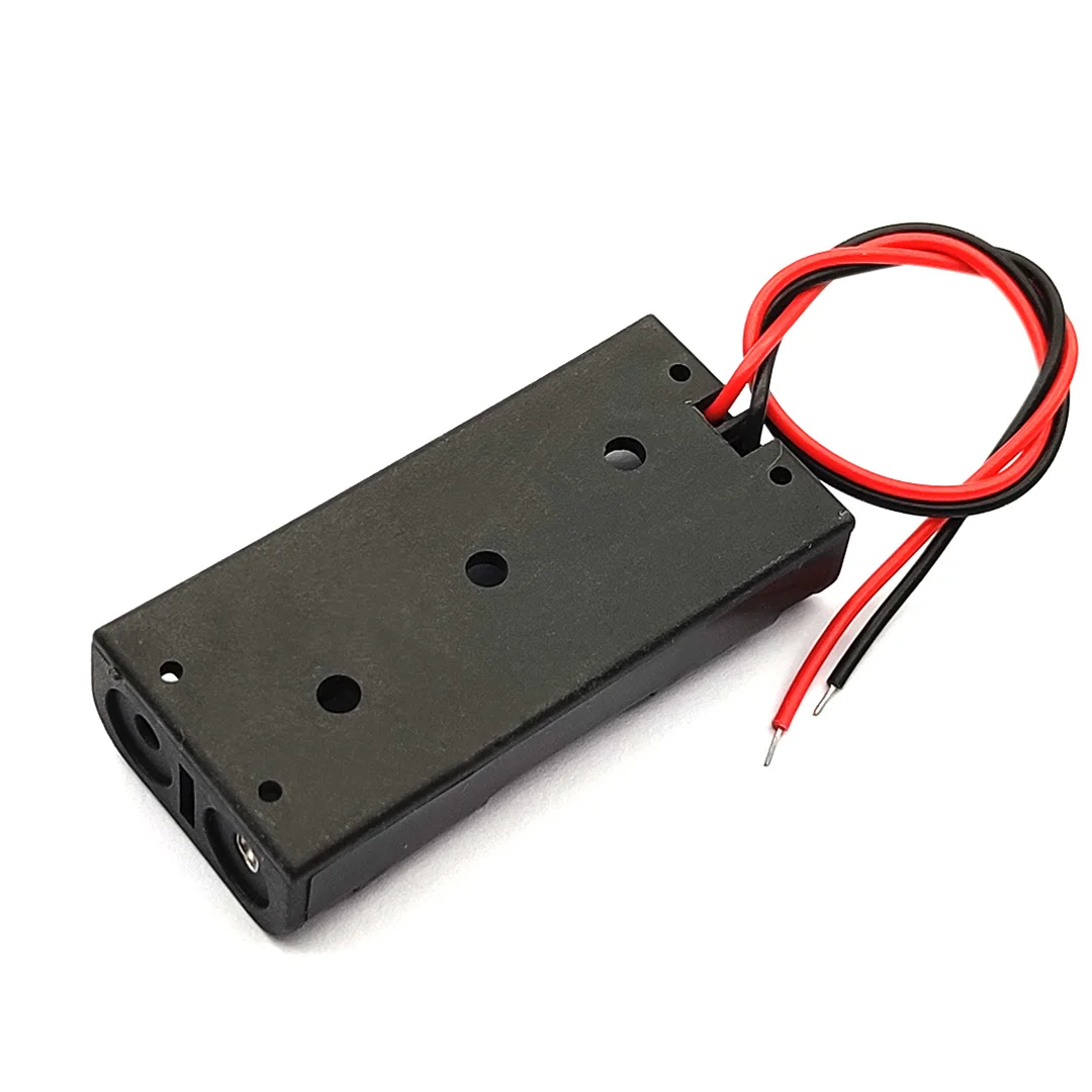 1Pcs AAA 2 X 1.5V Battery Holder Case Battery Box With Leads 2 Slots AAA Black Plastic