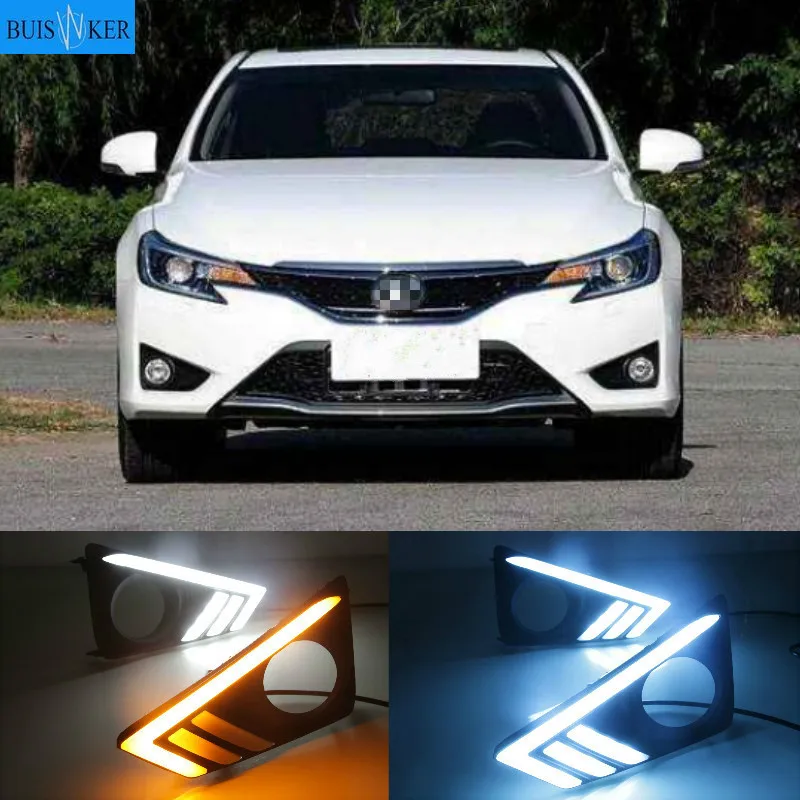 

1Pair For Toyota MARK X REIZ 2013 - 2018 LED Fog Lamp with dynamic Yellow Turn Signal Car DRL Daytime Running Light