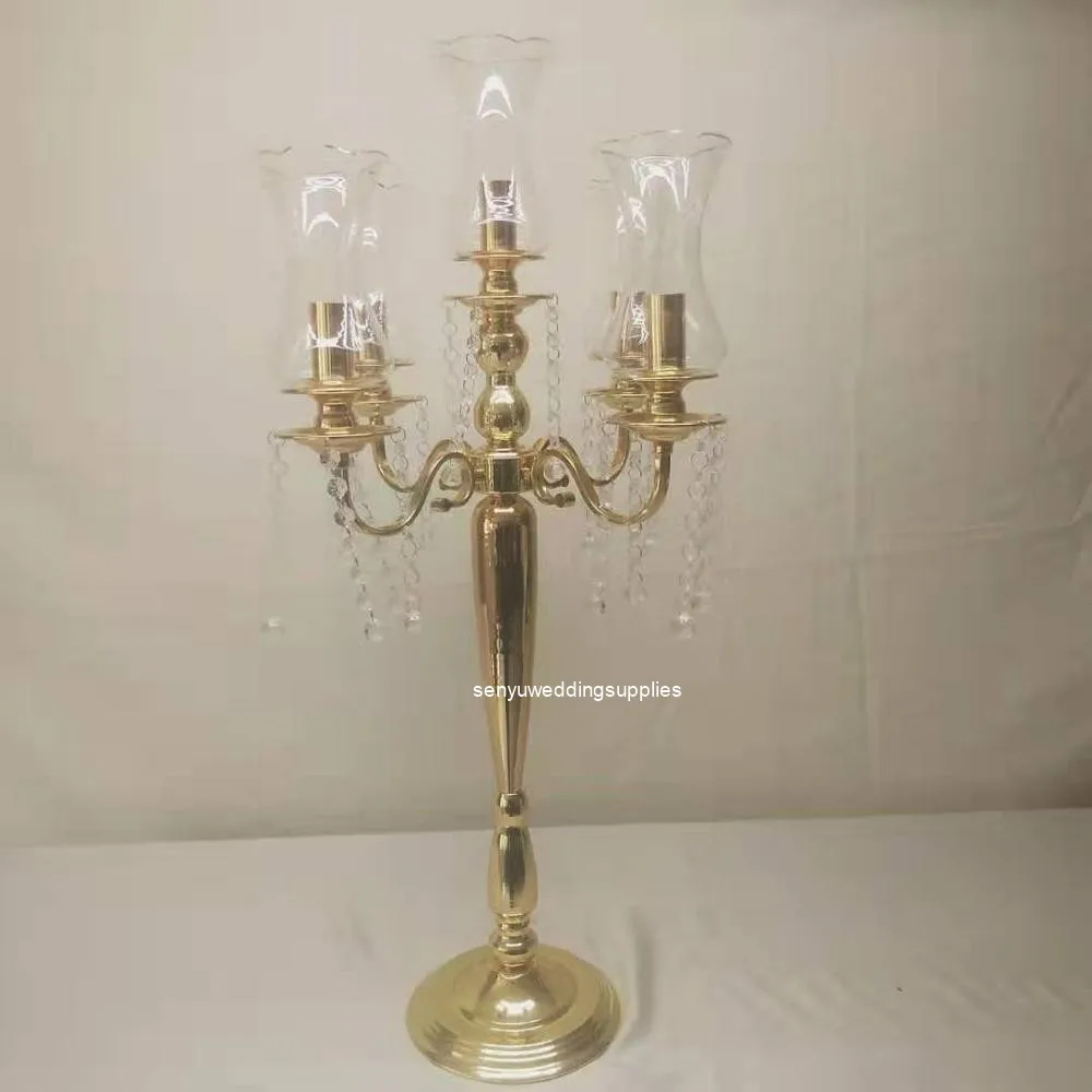 

New crystal five head candlestick pure crystal candlestick wedding main table decoration maple leaf pendant crystal senyu2458