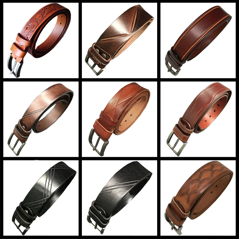 ★belt men's pure head leather young people's leather high-grade leisure belt retro needle buckle trouser belt fashion