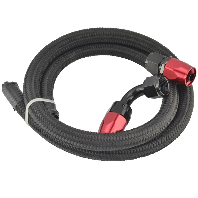 AN4 AN6 AN8 AN10 0+90 Degree Swivel Hose End+1M Nylon Braided Fuel Hose Line Oil Pipe Kit