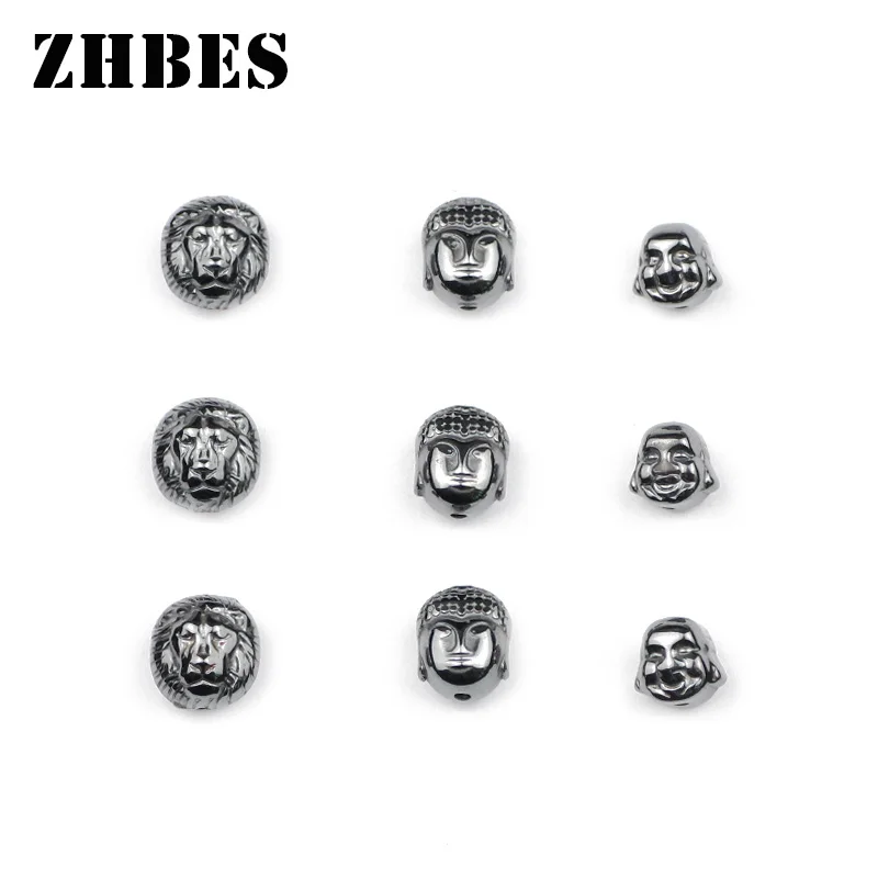 Black Natural Stone Lion Buddha Maitreya head Hematite Beads Spacers Loose Beads For Jewelry Bracelet Making Necklace Findings