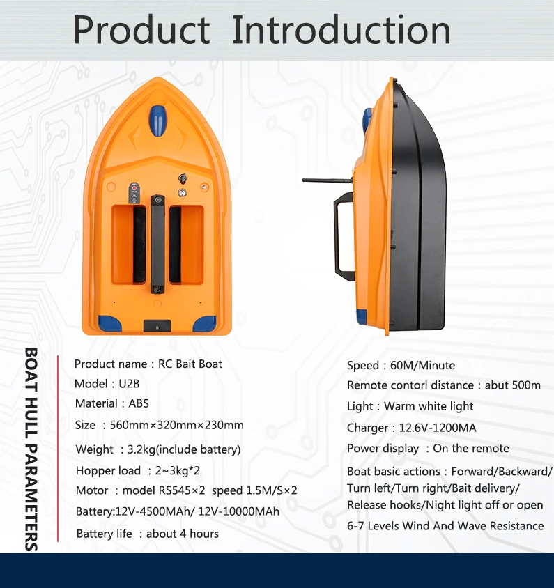 GPS Fishing Boat RC Bait Boat, Smart Auto Lure Control, Fish Finder, Dual Motors, 2 Bait, 500m, One-Key Return