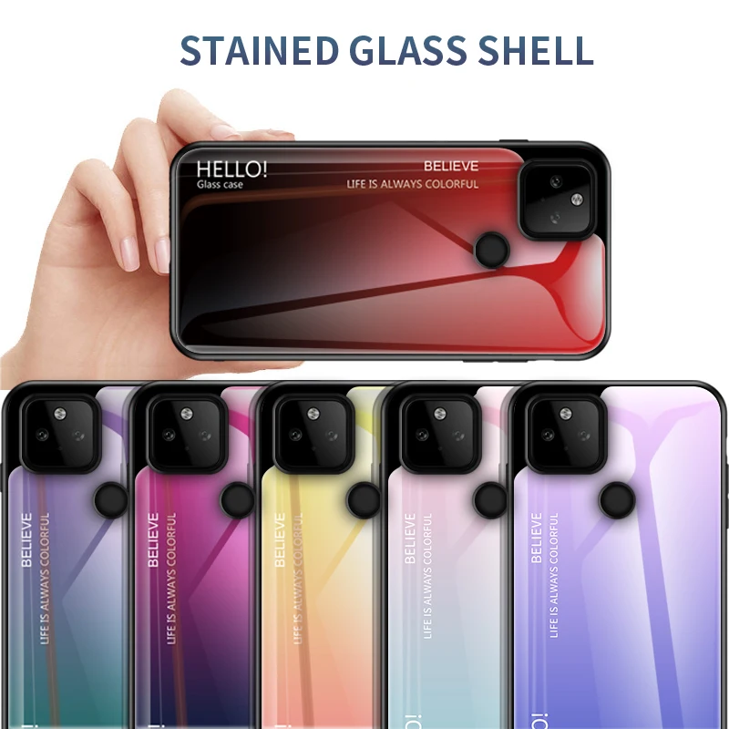 

Shockproof Slim Gradient Phone Case, Smooth Touch Tempered Glass Cover For Google Pixel 5A 5G, 6, 7 Pro, 5, 8, 4A, 7A, 6A 8A