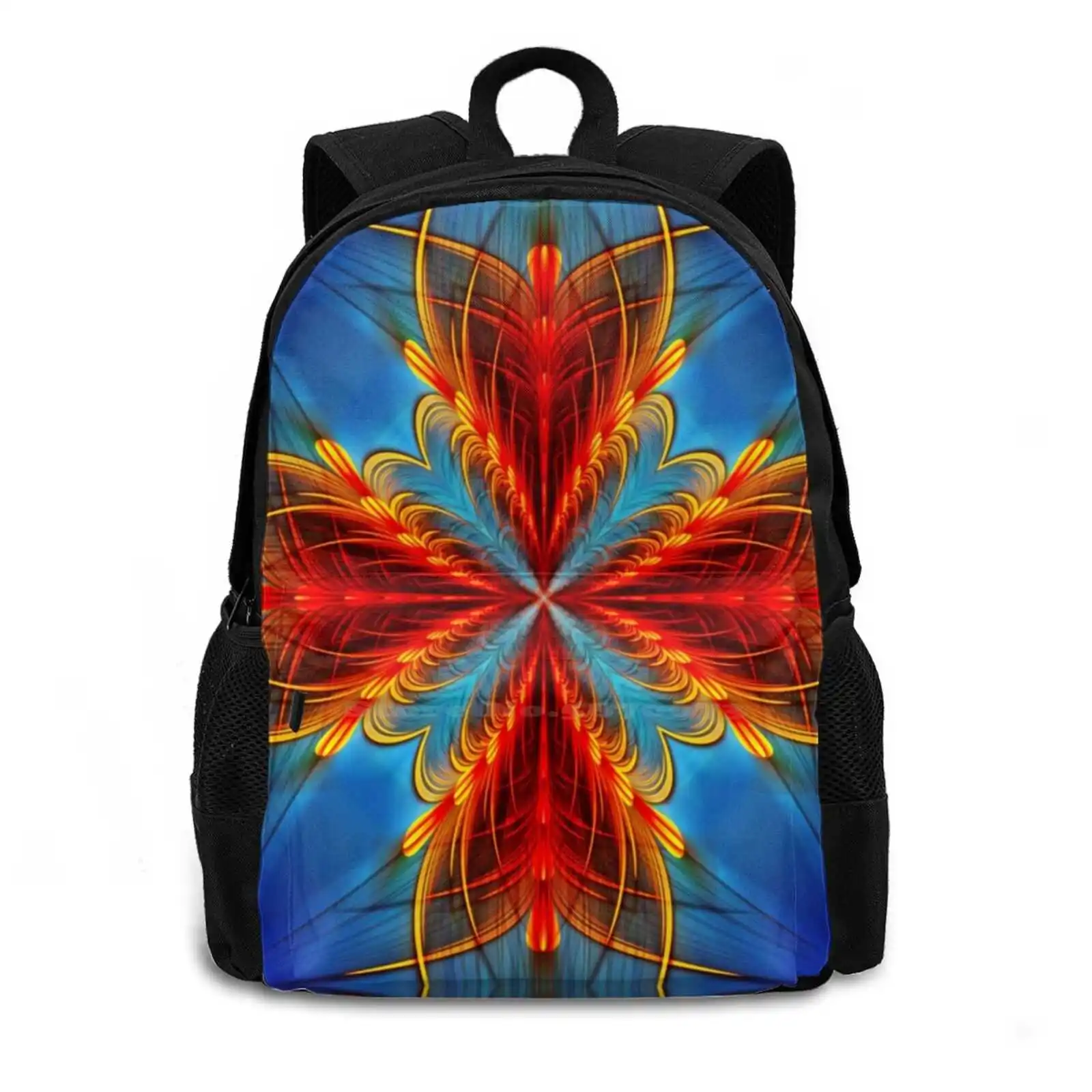 Glowing Feather New Arrivals Unisex Bags Student Bag Backpack Fantasy Imagination Lines To Form Areas Blue Red Black Modern