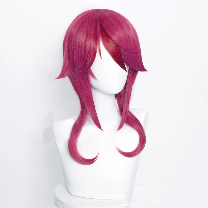 Genshin impacto rosaria cosplay feminino 55cm de comprimento rosa peruca vermelha cosplay anime perucas cosplay resistente ao calor perucas sintéticas dia das bruxas